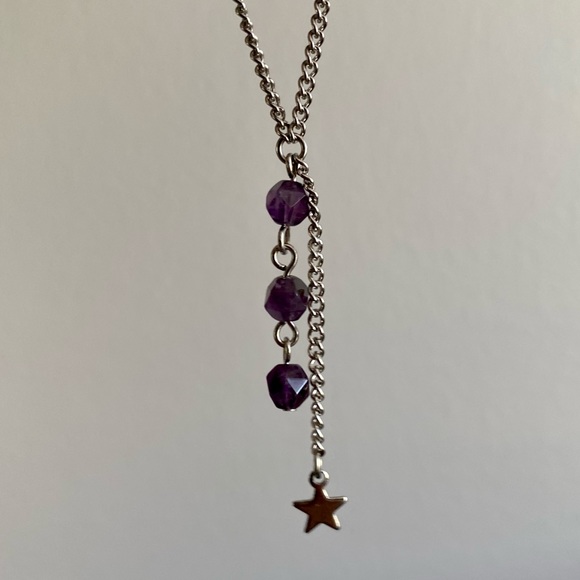 Handmade Amethyst Y- Necklace with Star Charm - Picture 1 of 4